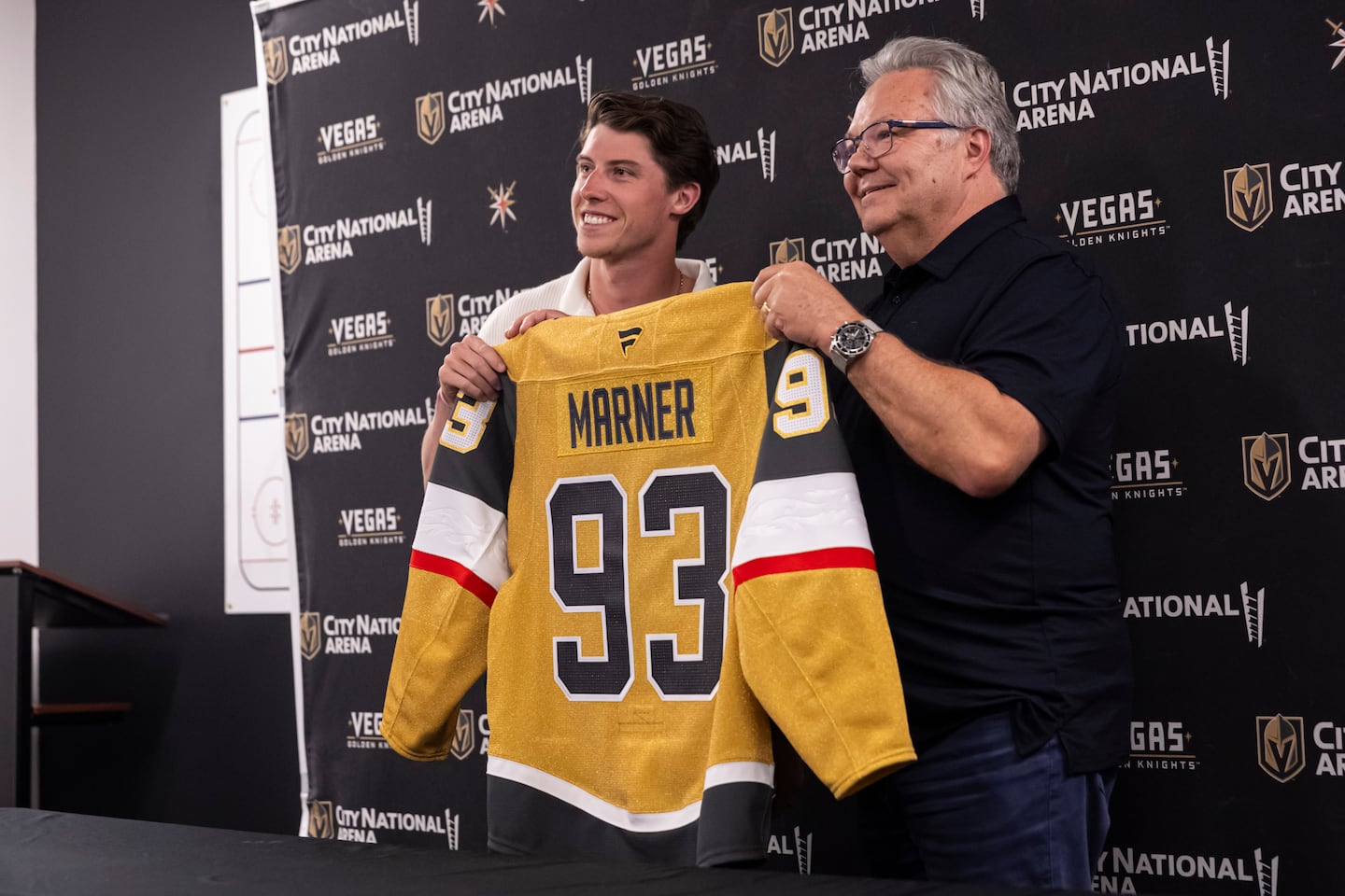 General manager Kelly McCrimmon (right) landed Mitch Marner from the Maple Leafs in a sign-and-trade deal that cost the Golden Knights a player and $96 million.