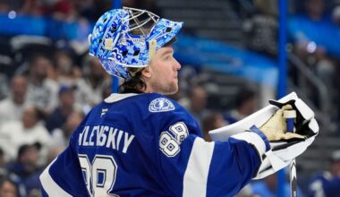 Andrei Vasilevskiy suits up for Lightning practice