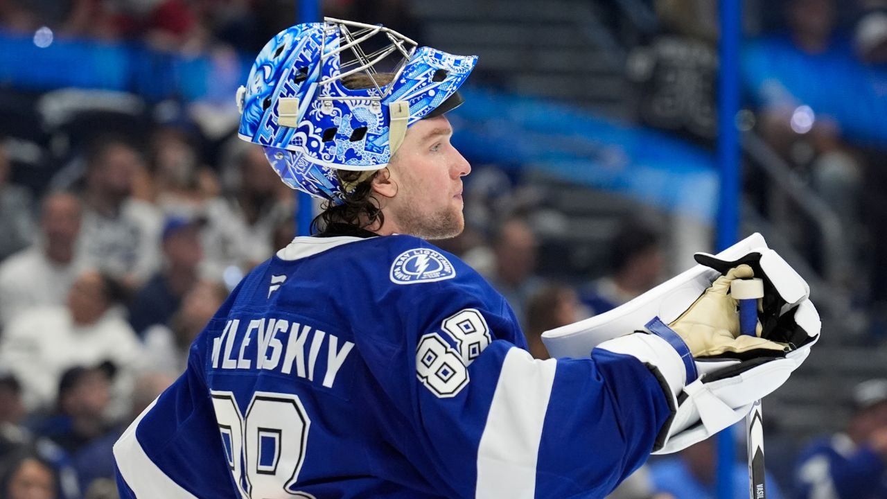 Andrei Vasilevskiy suits up for Lightning practice
