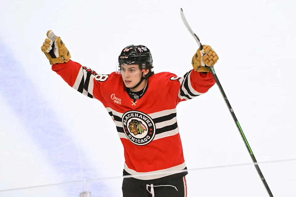 Chicago Blackhawks center Connor Bedard (98) celebrates after scoring a game- winning goal.Matt Marton-Imagn Images