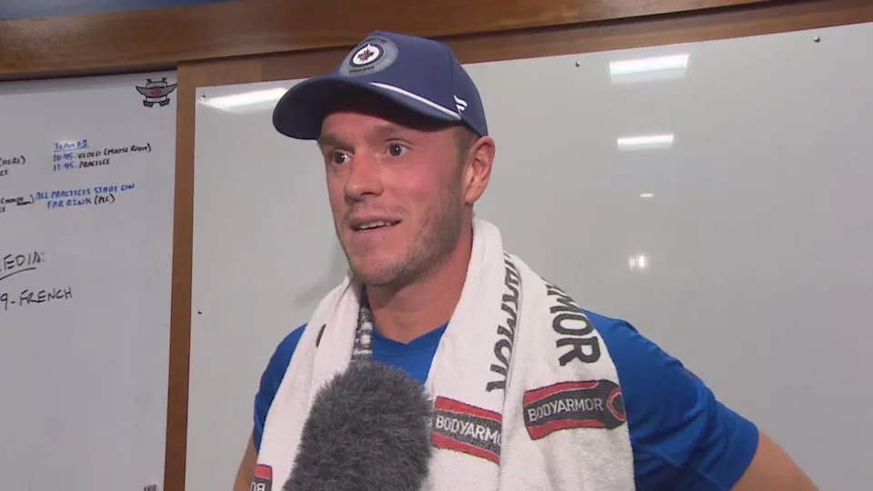 Winnipeg Jets centre Jonathan Toews is shown in Winnipeg in a Sept. 18, 2025, photo, as he prepared for his first season in a Jets jersey.