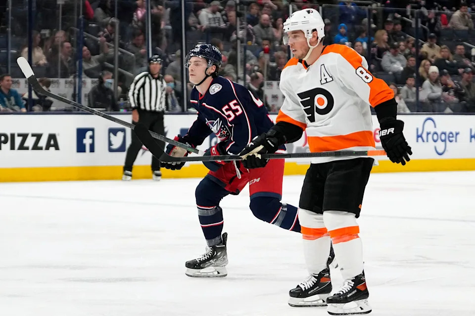 Cam Atkinson (at right) was traded by the Blue Jackets to the Flyers on July 24, 2021.