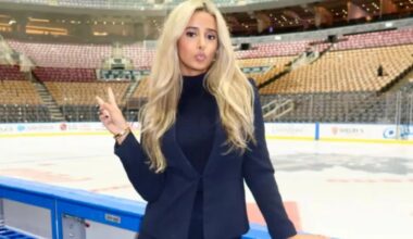 Glam NHL reporter suffers horror moment during New York Rangers game as she face plants while running through arena