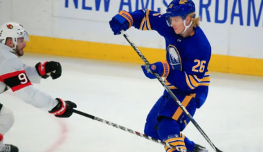 Rasmus Dahlin skating for the Buffalo Sabres