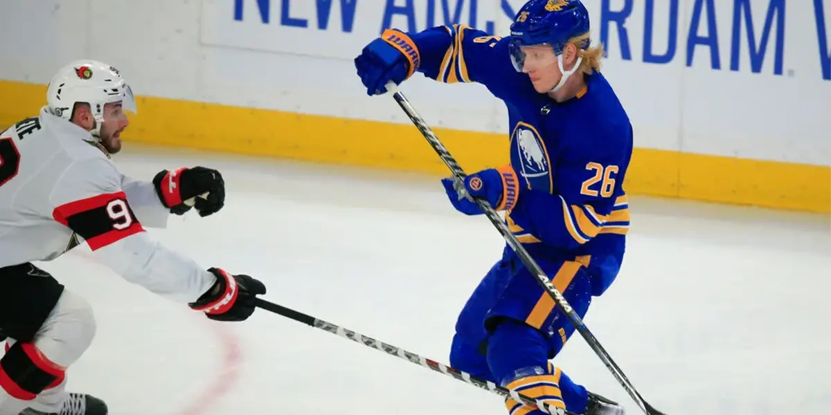Rasmus Dahlin skating for the Buffalo Sabres