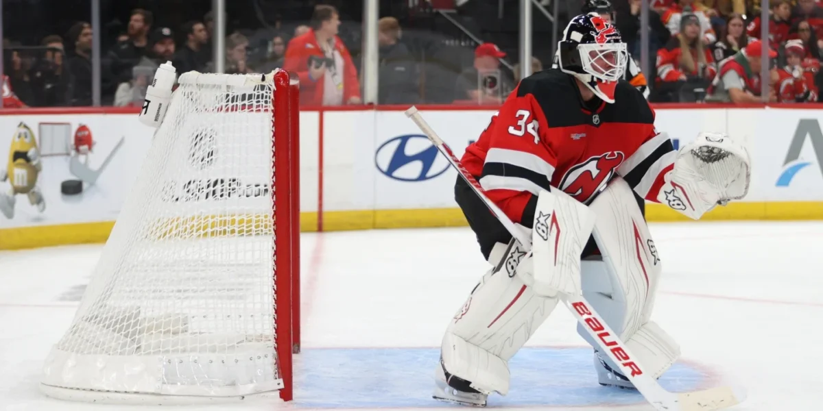 Jake Allen in net for the New Jersey Devils