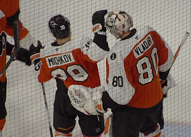 Flyers Matvei Michkov and Dan Vladar