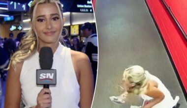 NHL TV reporter completely face-plants during Rangers game in viral moment