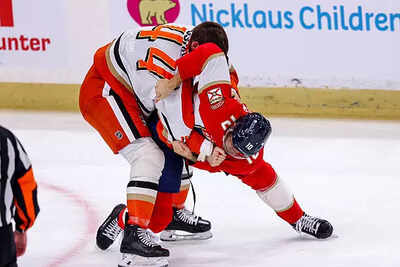 AJ Greer and Ross Johnston ignite a fiery clash in the Florida Panthers vs the Anaheim Ducks game