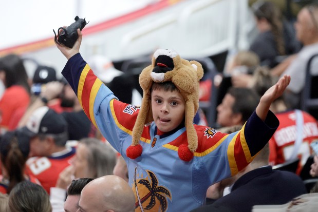 A young fan cheers on the team during the Florida...