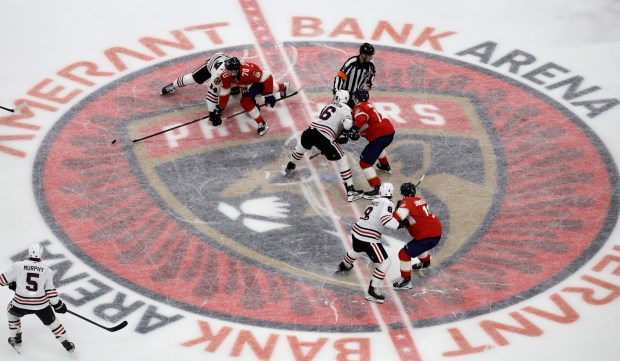 The Florida Panthers in their home opener against the Chicago...