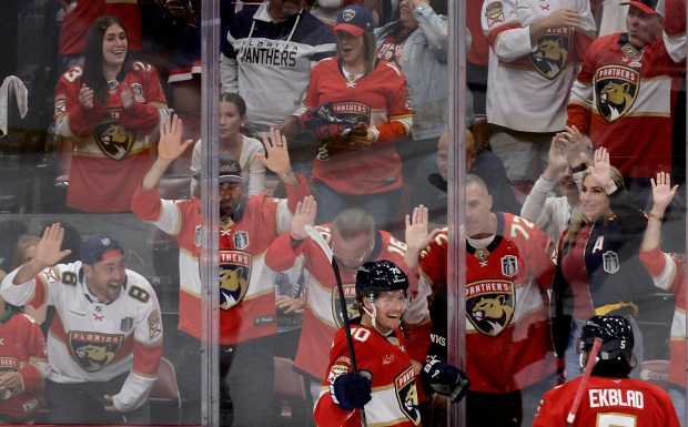 Jesper Boqvist scores the go ahead goal during the Florida...