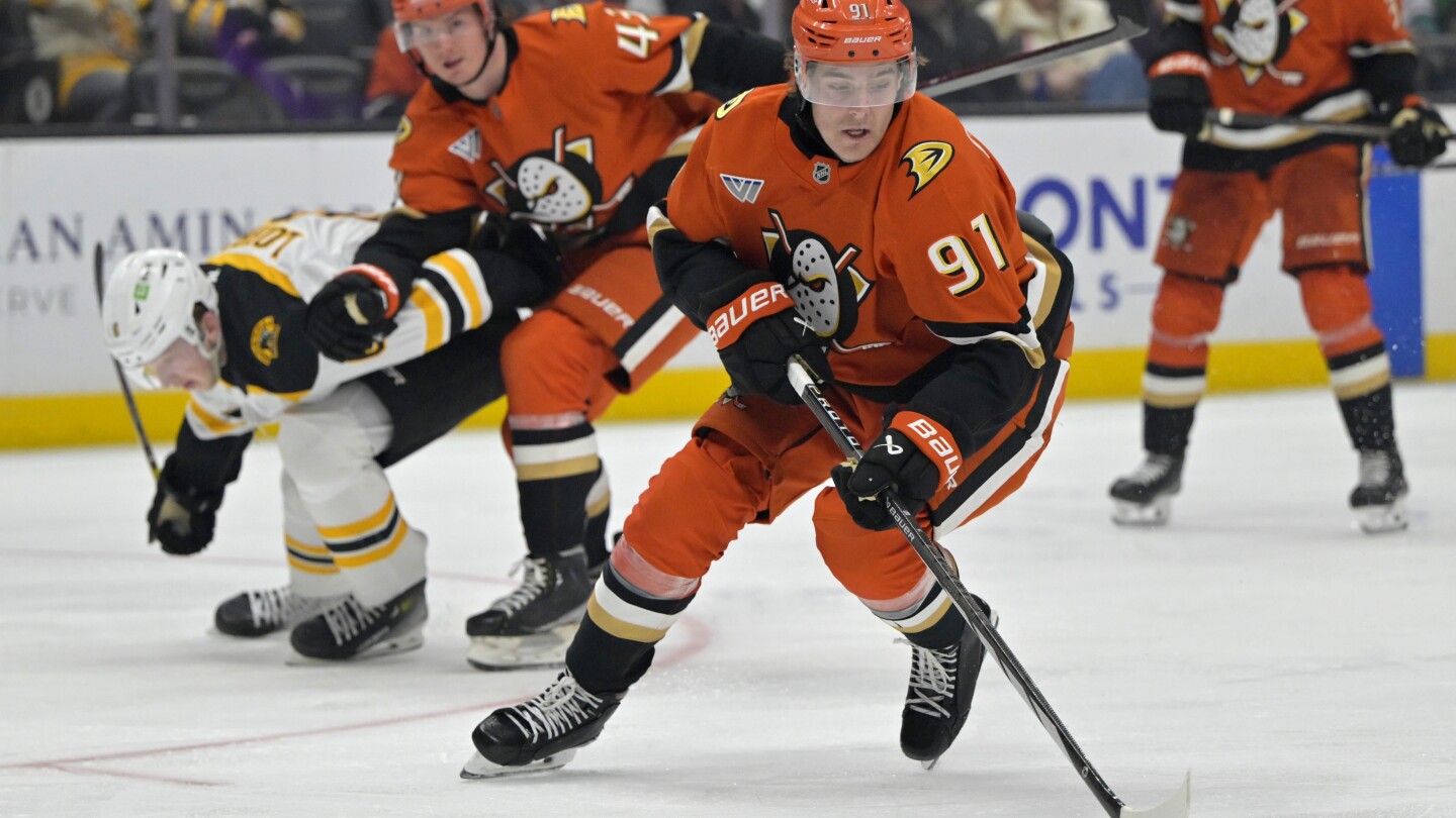 Leo Carlsson scores twice and Ducks send Bruins to another loss, 6-2