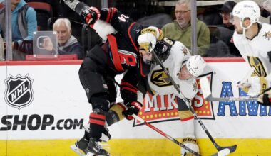 Eichel's 2 late goals help Vegas Golden Knights beat Carolina Hurricanes 6-3