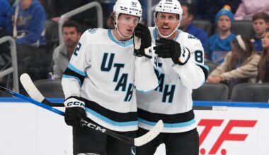 Logan Cooley has natural hat trick in 1st period, Mammoth hold off Blues 7-4