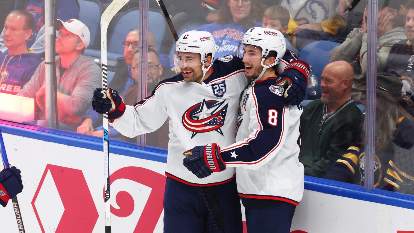 Wood scores 2 including winner in return from injury, lifting Blue Jackets to 4-3 win over Sabres