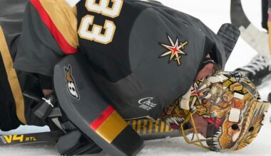 Golden Knights goalie Adin Hill leaves game in first period with injury