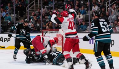 William Carrier, Eric Robinson score late in 2nd period, Hurricanes beat Sharks 5-1 to go to 3-0