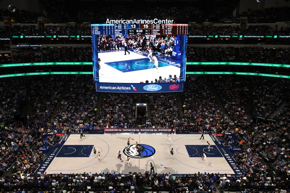 General view of the American Airlines Center arena during the first half of a basketball game between the Dallas Mavericks and the Phoenix Suns.