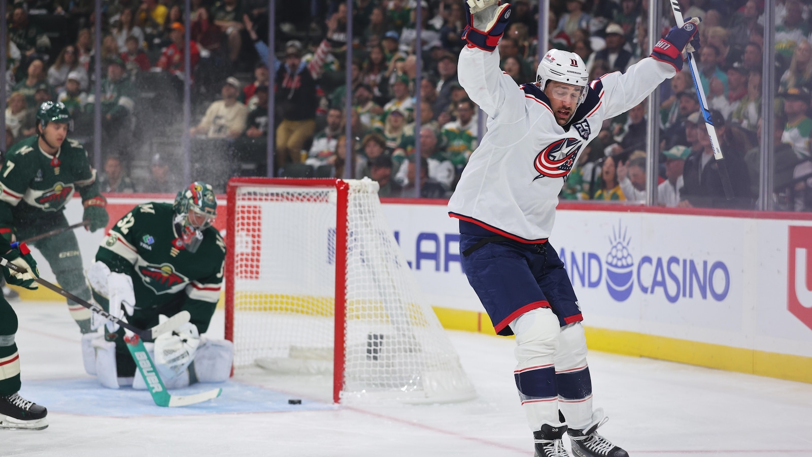 Marchenko's hat trick and Merzlikins' 48 saves help Blue Jackets spoil Wild home opener with 7-4 win