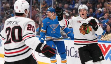 Reichel scores twice as the Blackhawks beat the Blues 8-3 while playing without Foligno
