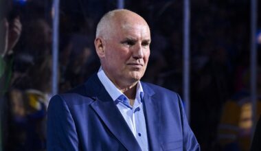 Mar 25, 2024; St. Louis, Missouri, USA;  St. Louis Blues general manager Doug Armstrong looks on before a game against the Vegas Golden Knights at Enterprise Center. Mandatory Credit: Jeff Curry-Imagn Images