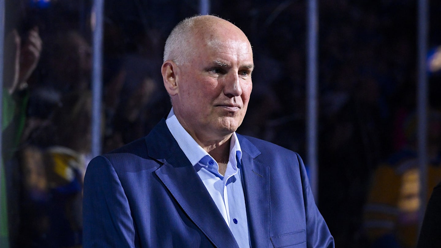 Mar 25, 2024; St. Louis, Missouri, USA;  St. Louis Blues general manager Doug Armstrong looks on before a game against the Vegas Golden Knights at Enterprise Center. Mandatory Credit: Jeff Curry-Imagn Images