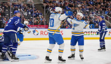 Nathan Walker celebrating a goal with Oskar Sundqvist