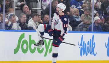 Blue Jackets center Adam Fantilli celebrated his overtime game winning goal last night in Toronto.