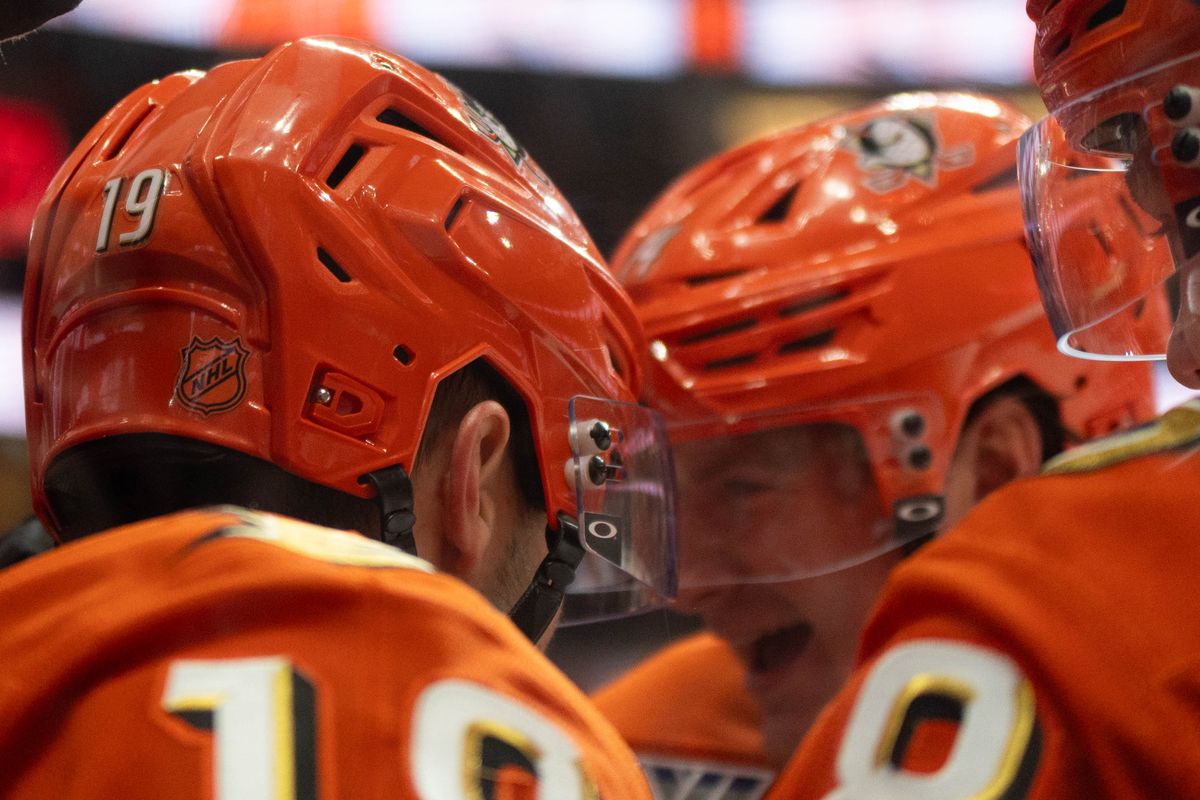 Anaheim Ducks players celebrate after a goal during an NHL game against the Detroit Red Wings on Friday October 31, 2025 in Anaheim, California.
