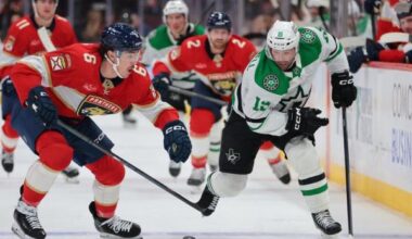 Brad Marchand hits net first and last to lead Panthers past Stars