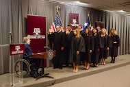 Texas Governor Greg Abbott swears in newly appointed judges to the Texas business courts at...