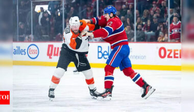 Arber Xhekaj and Nicolas Deslauriers exchange punches in the Montreal Canadiens vs the Philadelphia Flyers game | NHL News