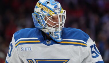 Blues' Jordan Binnington tries to pocket Alex Ovechkin's milestone goal