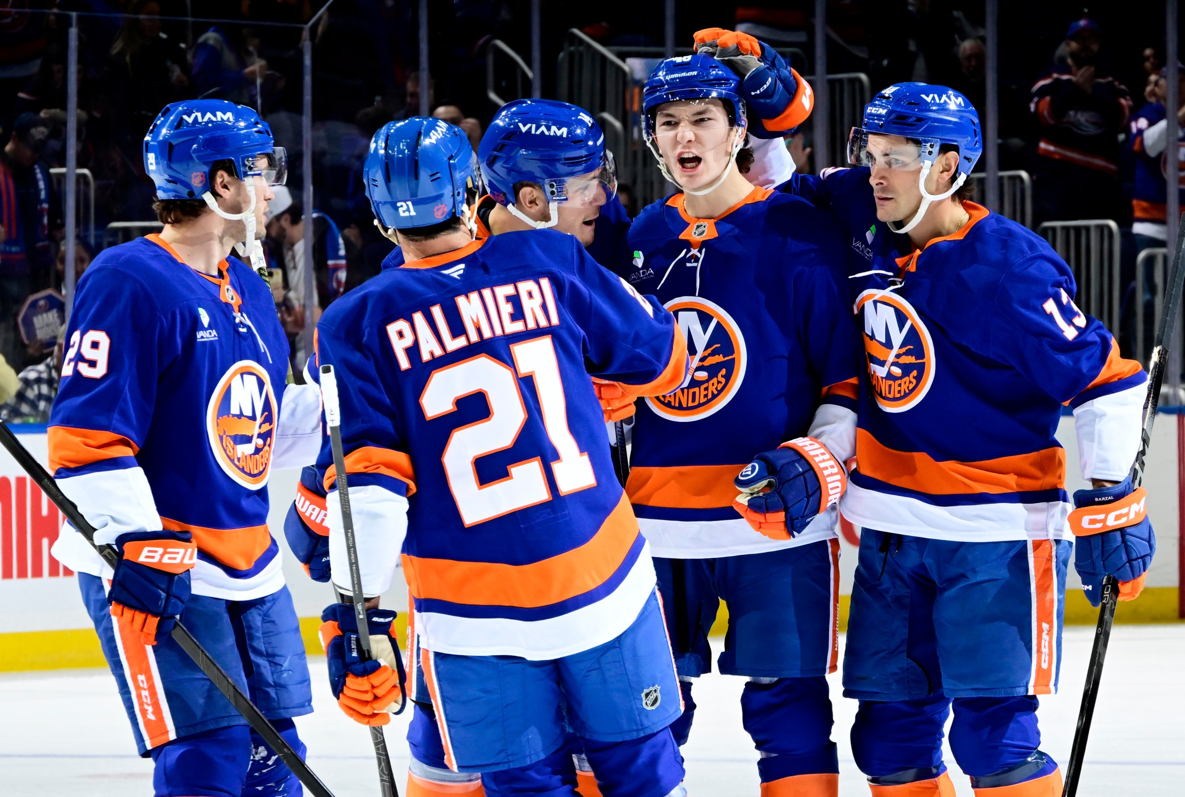 Kyle Palmieri and Matthew Schaefer are currently among the Islanders’ leaders on the ice. (Photo by Steven Ryan/NHLI via Getty Images)