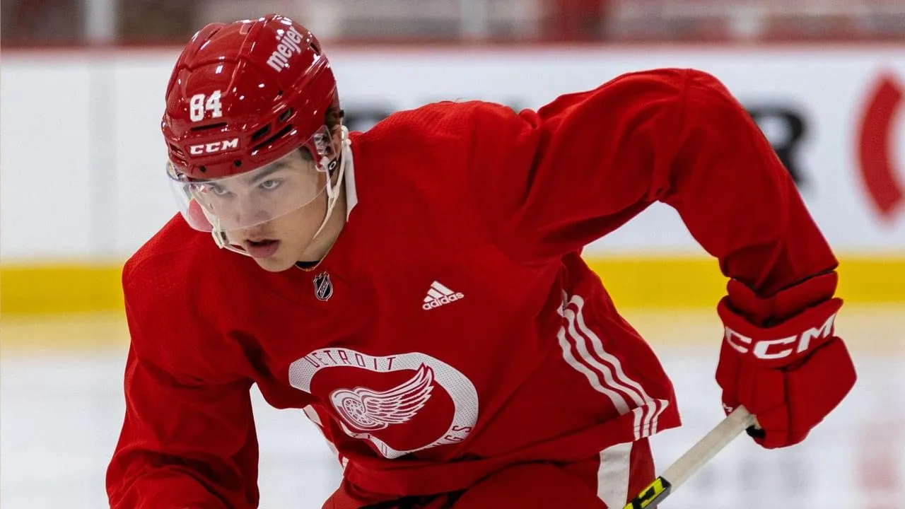 Red Wings' Axel-Sandin Pellikka comments on biggest adjustment playing at the NHL level