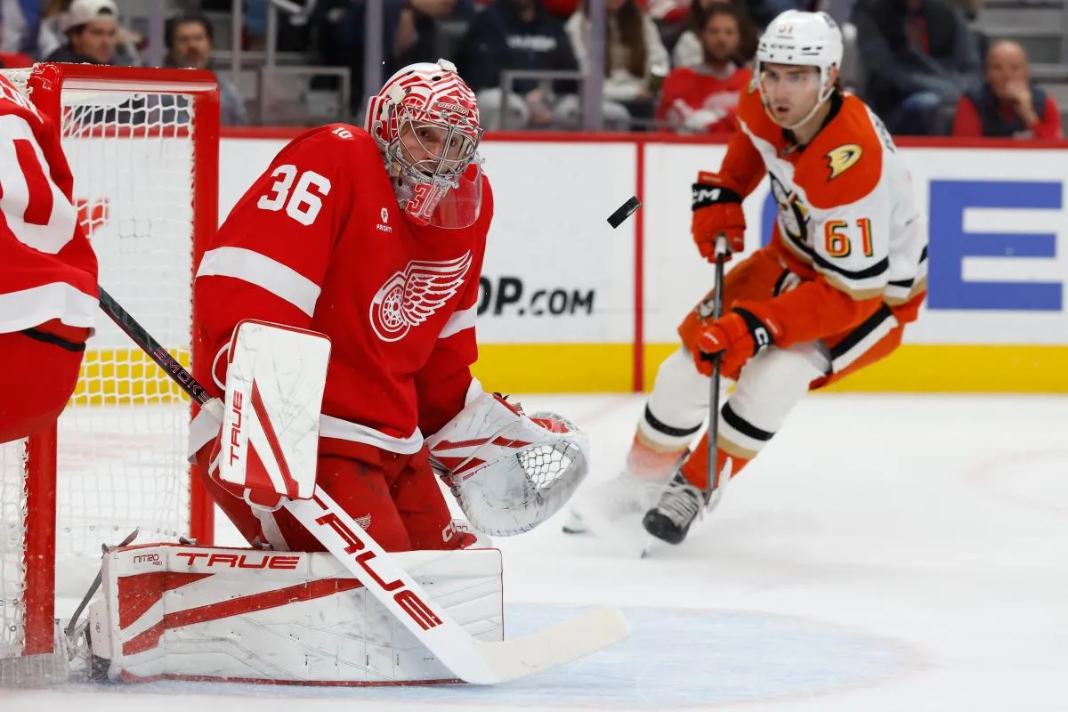 Red Wings goaltender injured in Thursday's showdown vs. Ducks