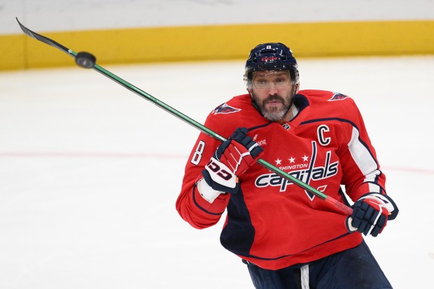 Washington Capitals left wing Alex Ovechkin pursues the puck during...