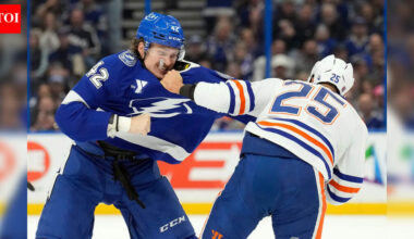 Darnell Nurse responds after Curtis Douglas levels Jake Walman in fiery Oilers at Lightning match | NHL News