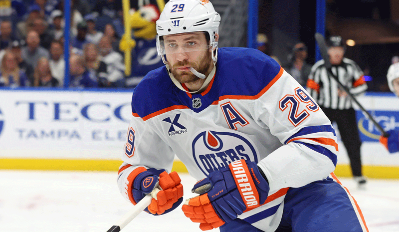 Edmonton Oilers center Leon Draisaitl (29) skates against the Tampa Bay Lightning during the first period at Benchmark International Arena.