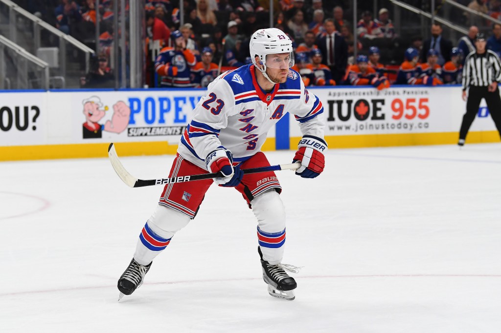 EDMONTON, CANADA - OCTOBER 30: Adam Fox #23 of the New York Rangers skates during the second period of the game against the Edmonton Oilers at Rogers Place on October 30, 2025, in Edmonton, Alberta, Canada. (Photo by Andy Devlin/NHLI via Getty Images)