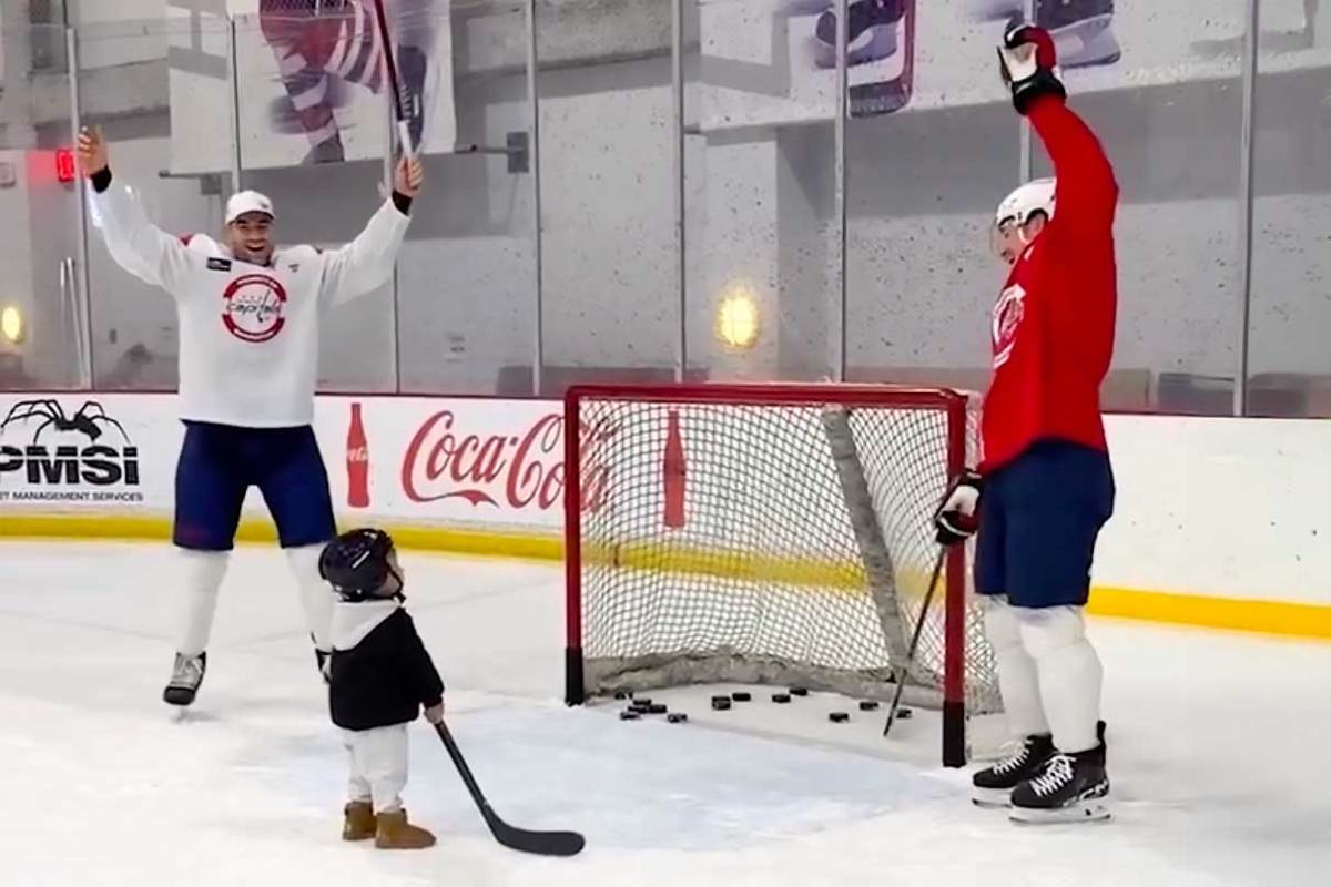 Tom Wilson’s one-year-old son, Teddy, is already showing interest in hockey and shoots right-handed like Dad