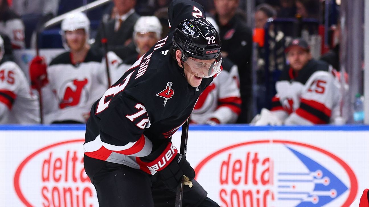 Sabres' Thompson settles old score in scrap with Devils' Noesen