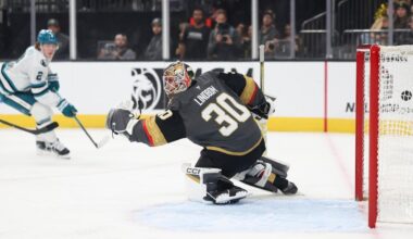 Hertl scores twice, Lindbom gets his 1st NHL win in the Knights' 4-3 victory over the Sharks