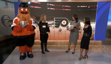 Gritty stops by 6abc studios to unveil new 2026 calendar benefitting Flyers Charities