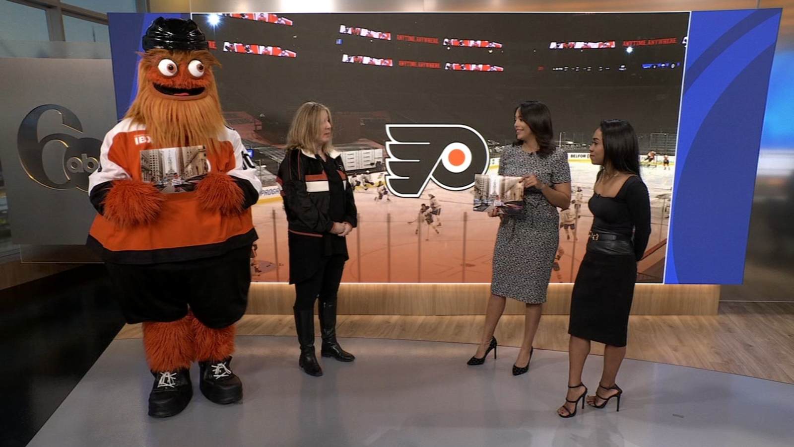 Gritty stops by 6abc studios to unveil new 2026 calendar benefitting Flyers Charities