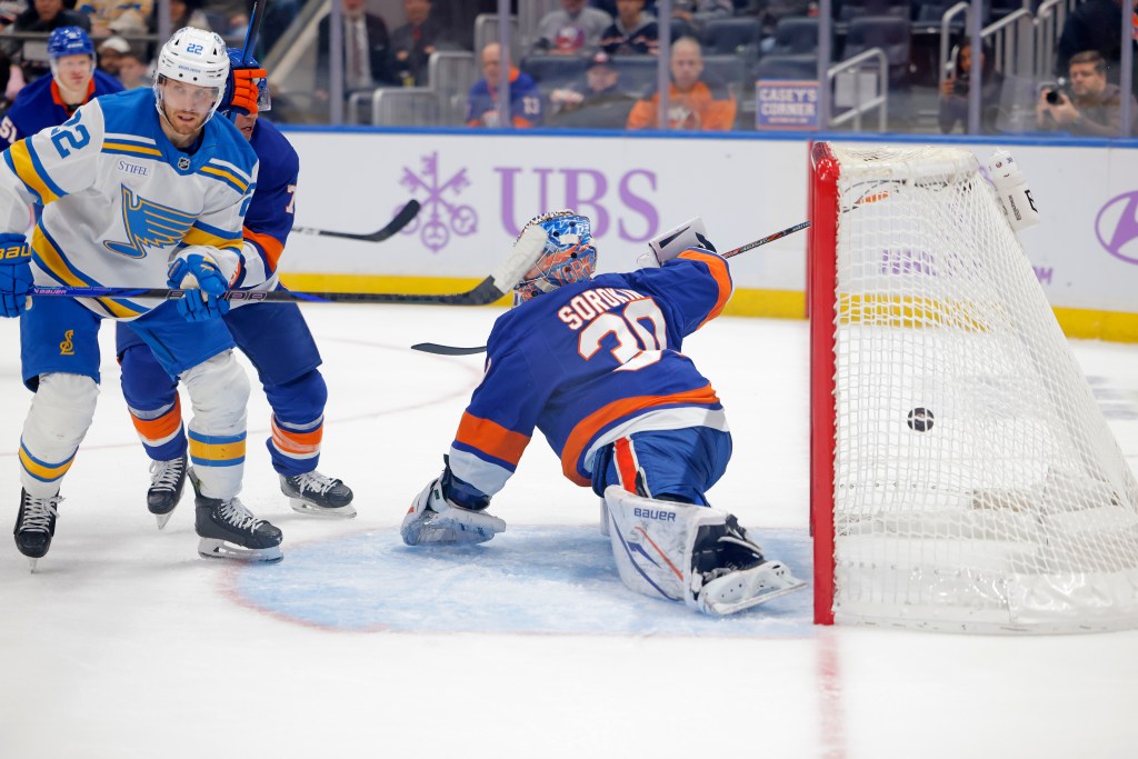 Islanders goalie Ilya Sorokin lets in a goal in the second period of a loss on Nov. 22, 2025.
