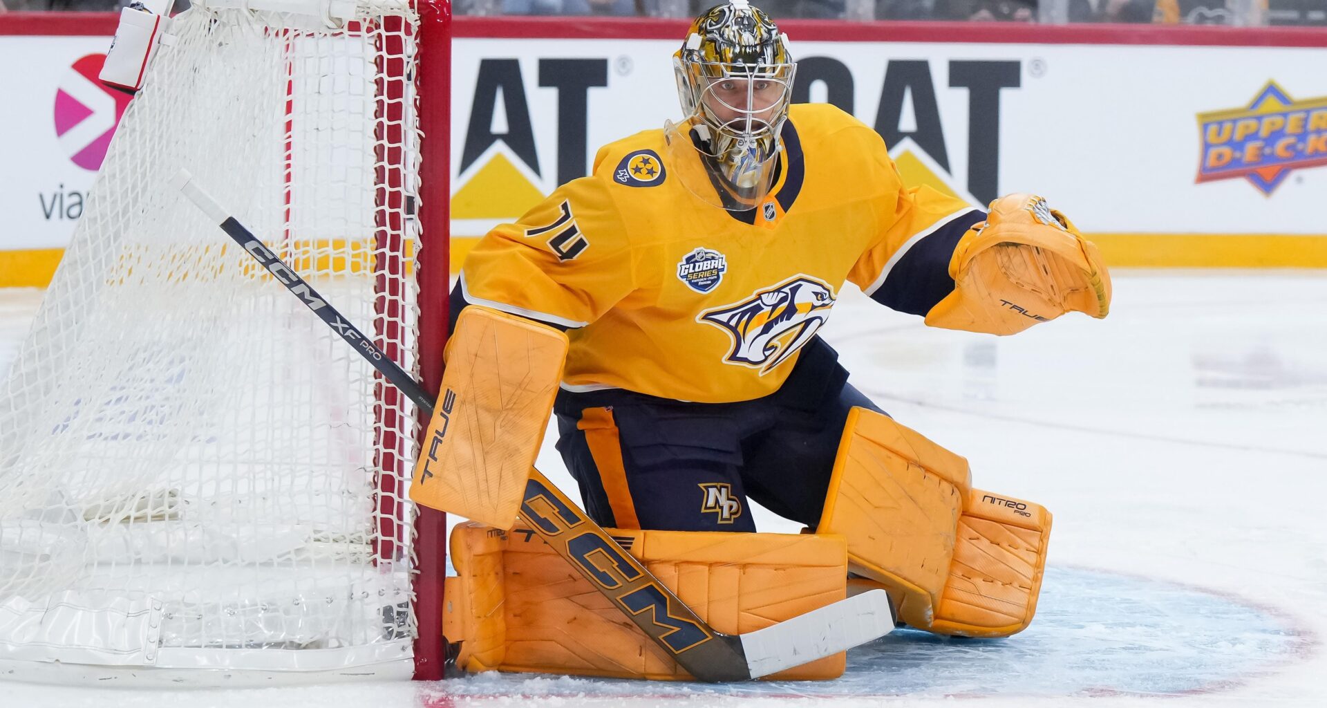 Juuse Saros' New Hockey Fights Cancer Goalie Mask Revealed in Photos for Predators