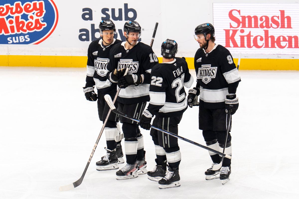 Los Angeles Kings players huddled after a timeout during an NHL game against the Detroit Red Wings, Wednesday October 30th, 2025 in Los Angeles, California. 