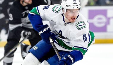 Vancouver Canucks forward Drew O&rsquo;Connor, in action against the L.A. Kings during an NHL game Monday, Nov. 29, 2025 at Crypto.com Arena in Los Angeles. (https://x.com/Canucks photo)